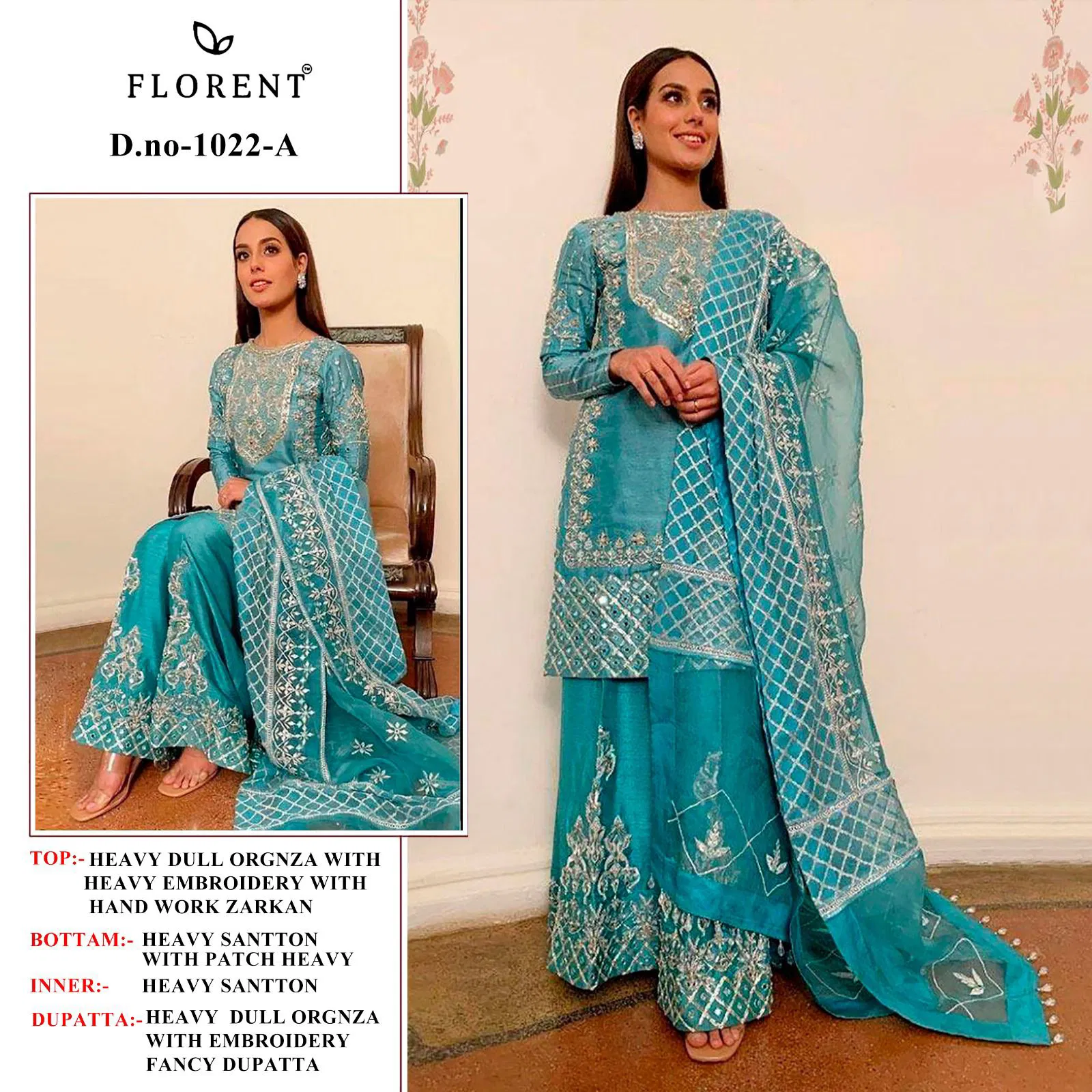 Florent 1022  A To C Organza Embroidered Pakistani Salwar Kameez Wholesale Online
